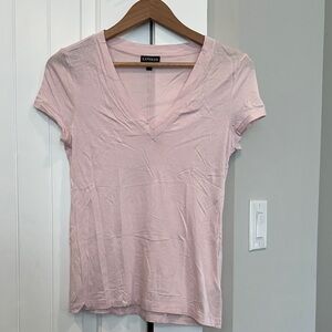 Express Light Pink V-Neck Short Sleeve Top